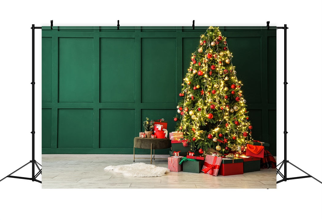 Elegant Christmas Tree Green Wall Backdrop BRP8-114