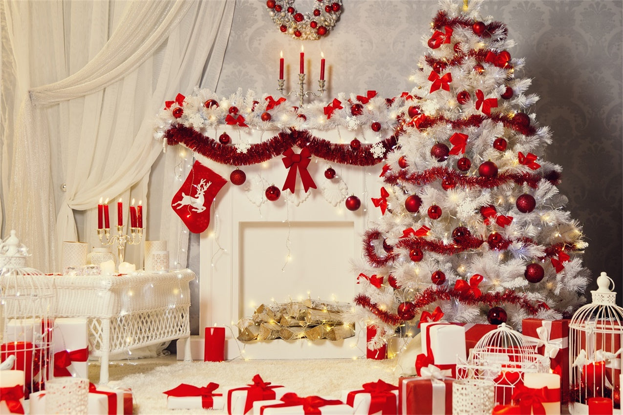 Red and White Christmas Decor Backdrop BRP8-115