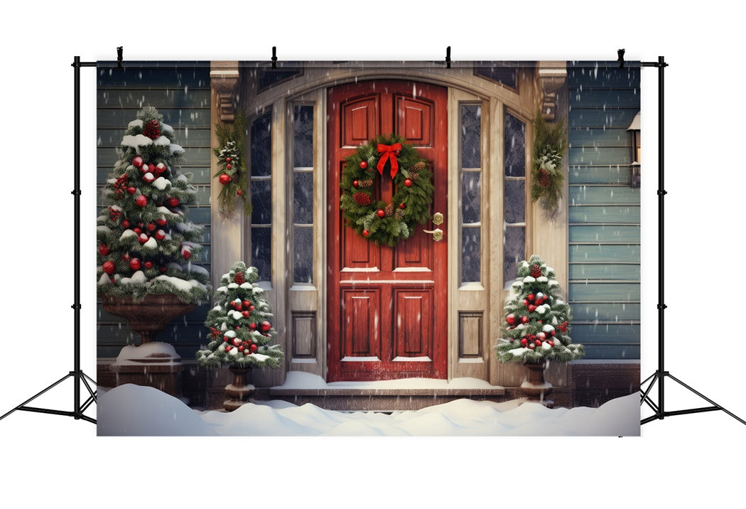 Snowy Christmas Red Door Wreath Backdrop BRP8-118