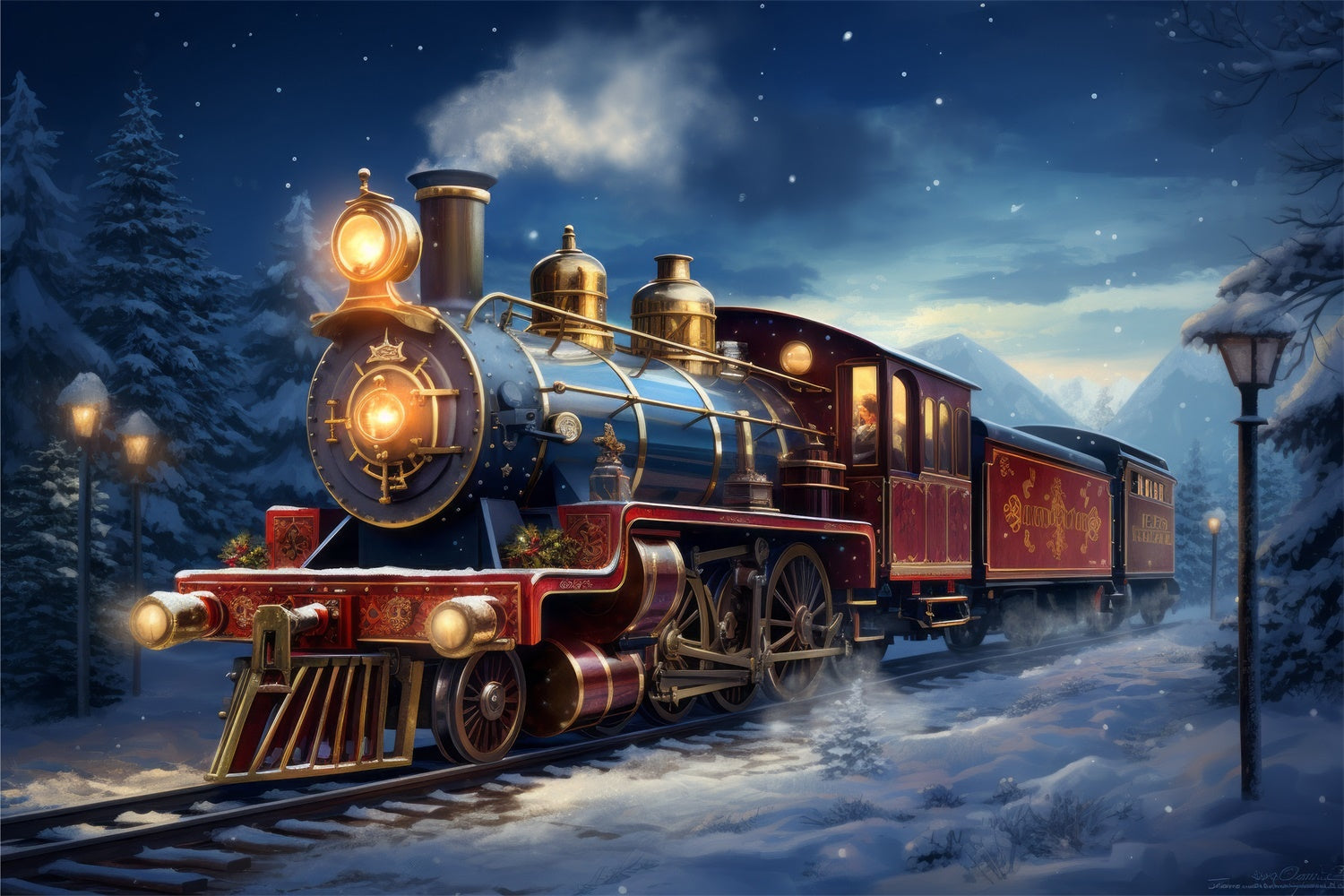 Snowy Christmas Train Adventure Backdrop BRP8-119