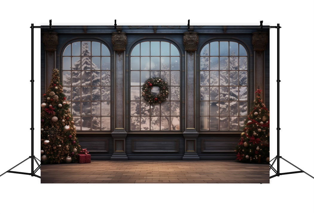 Christmas Grand Hall Wreath Windows Backdrop BRP8-124