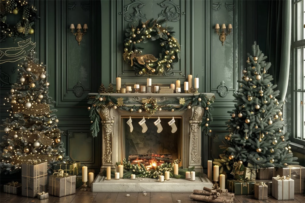 Christmas Stockings Fireplace Backdrop BRP8-13