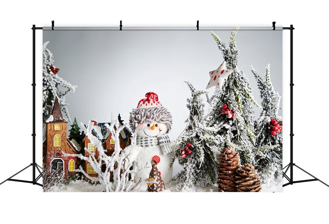 Christmas Snowman in Frosted Pine Forest Backdrop BRP8-130