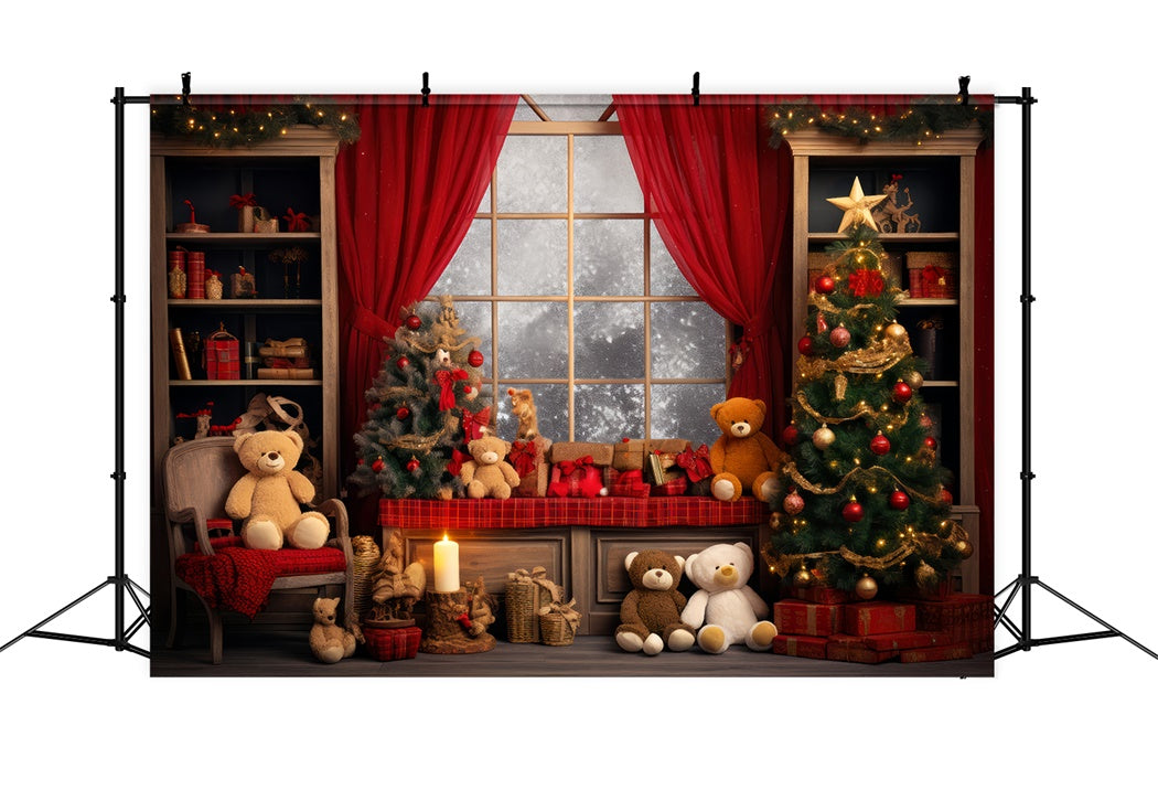 Christmas Teddy Bear Cozy Living Room Backdrop BRP8-131