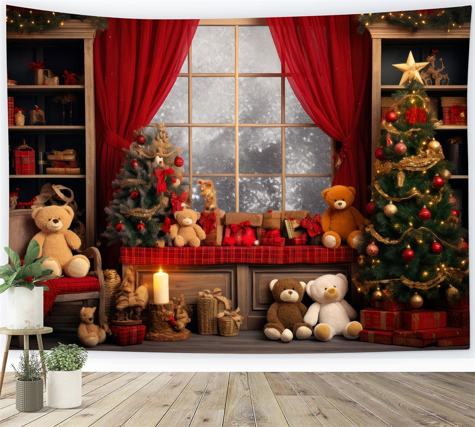 Christmas Teddy Bear Cozy Living Room Backdrop BRP8-131