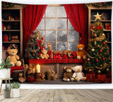 Christmas Teddy Bear Cozy Living Room Backdrop BRP8-131