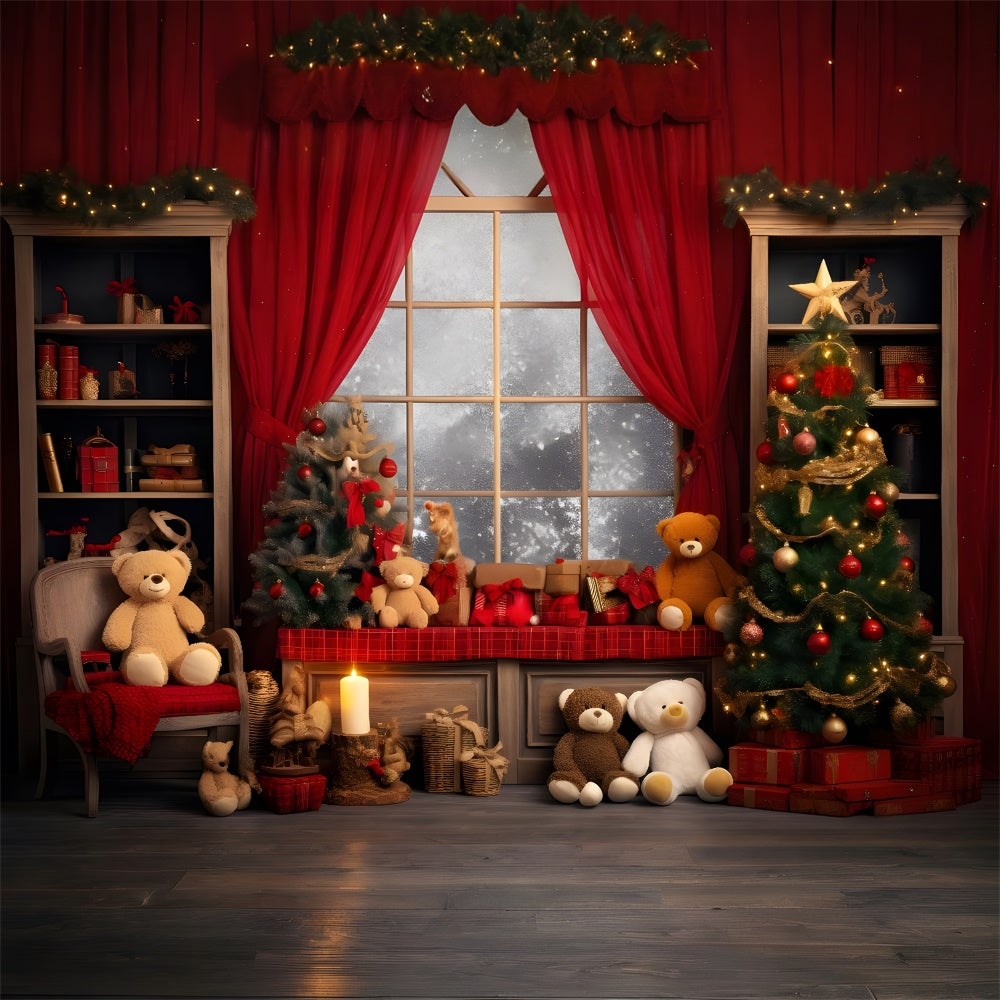 Christmas Teddy Bear Cozy Living Room Backdrop BRP8-131