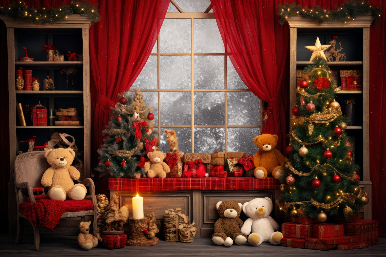 Christmas Teddy Bear Cozy Living Room Backdrop BRP8-131