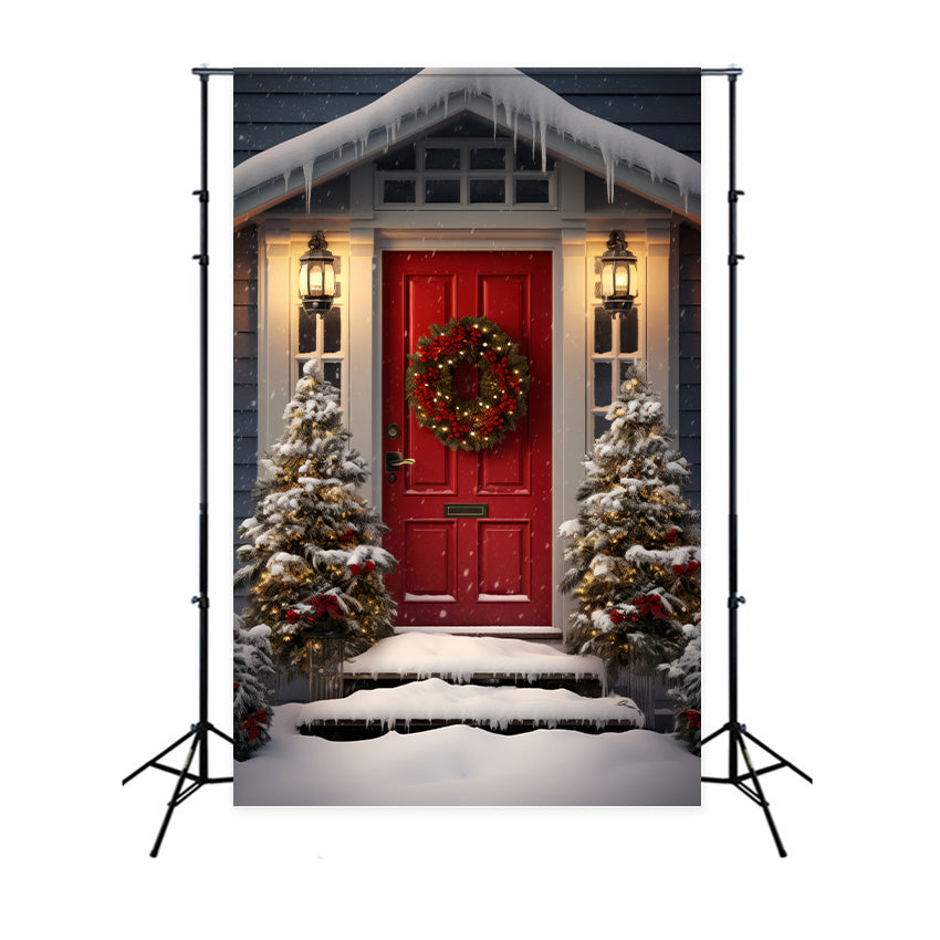 Christmas Red Door and Snowy Entryway Backdrop BRP8-132