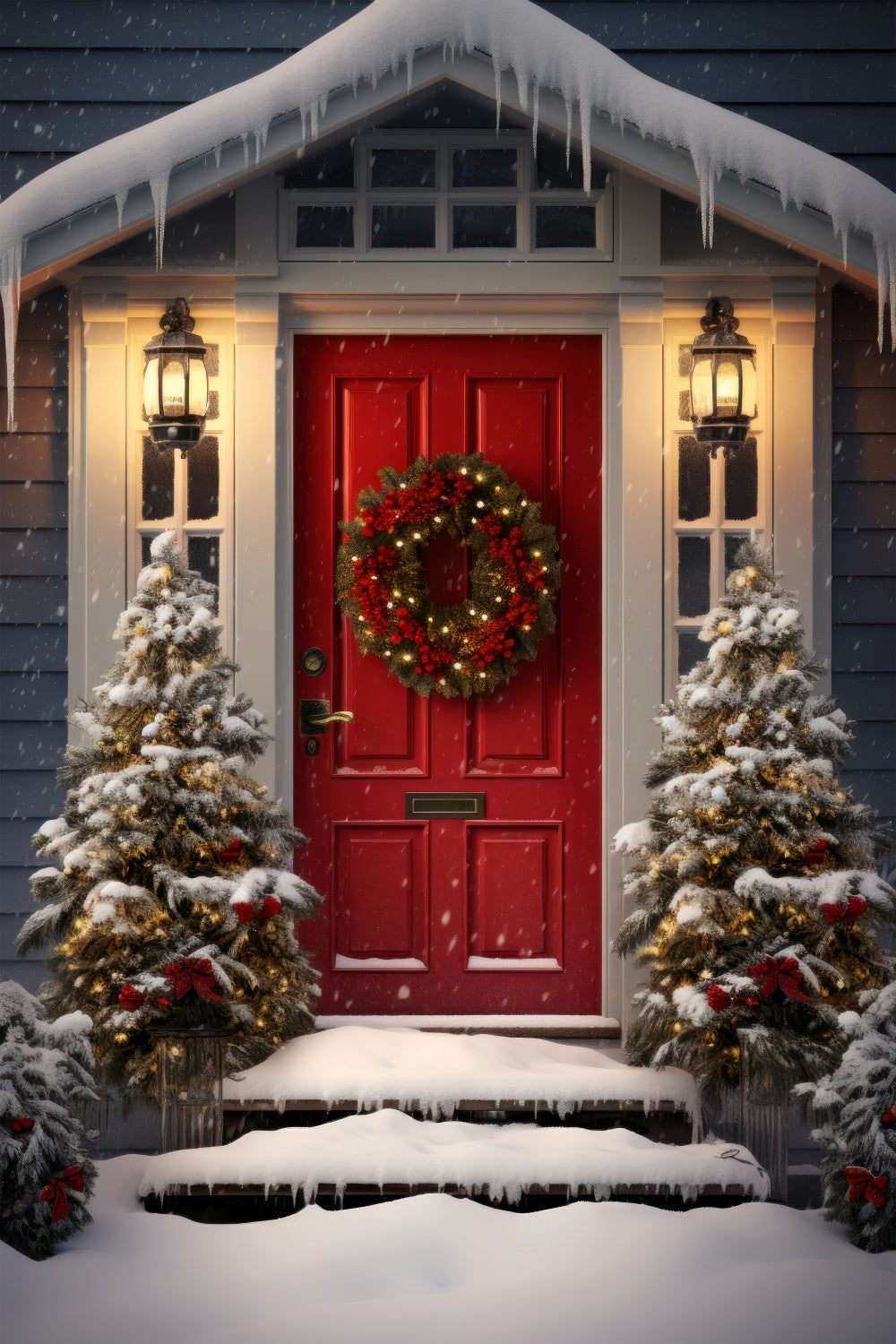 Christmas Red Door and Snowy Entryway Backdrop BRP8-132