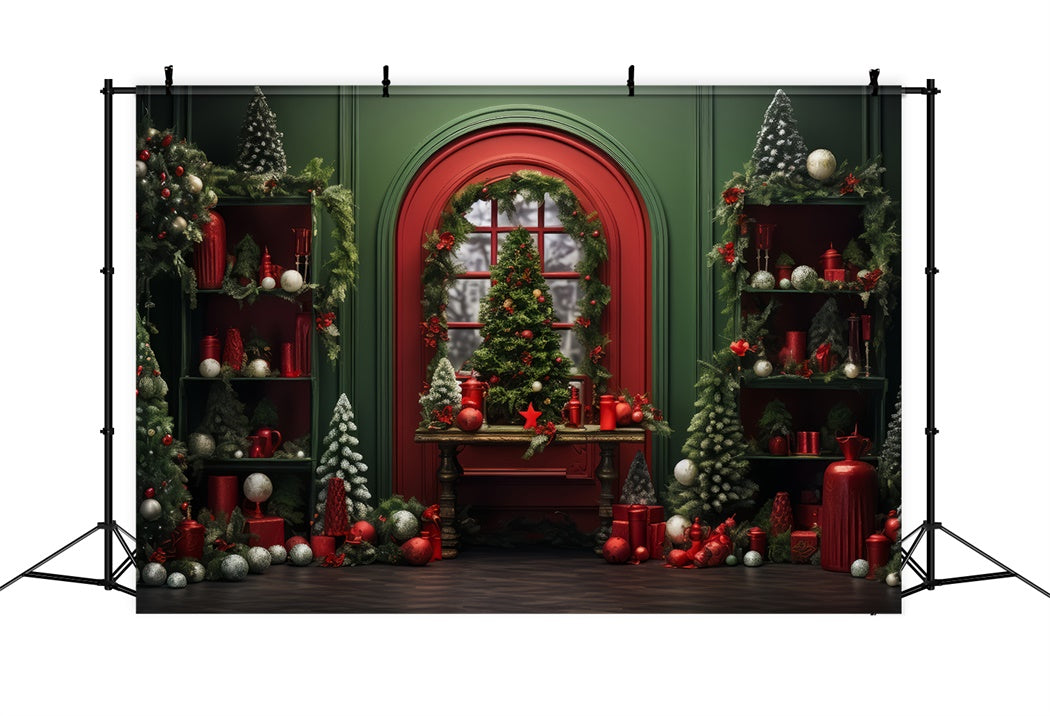 Red Christmas Decor in Green Room Backdrop BRP8-135