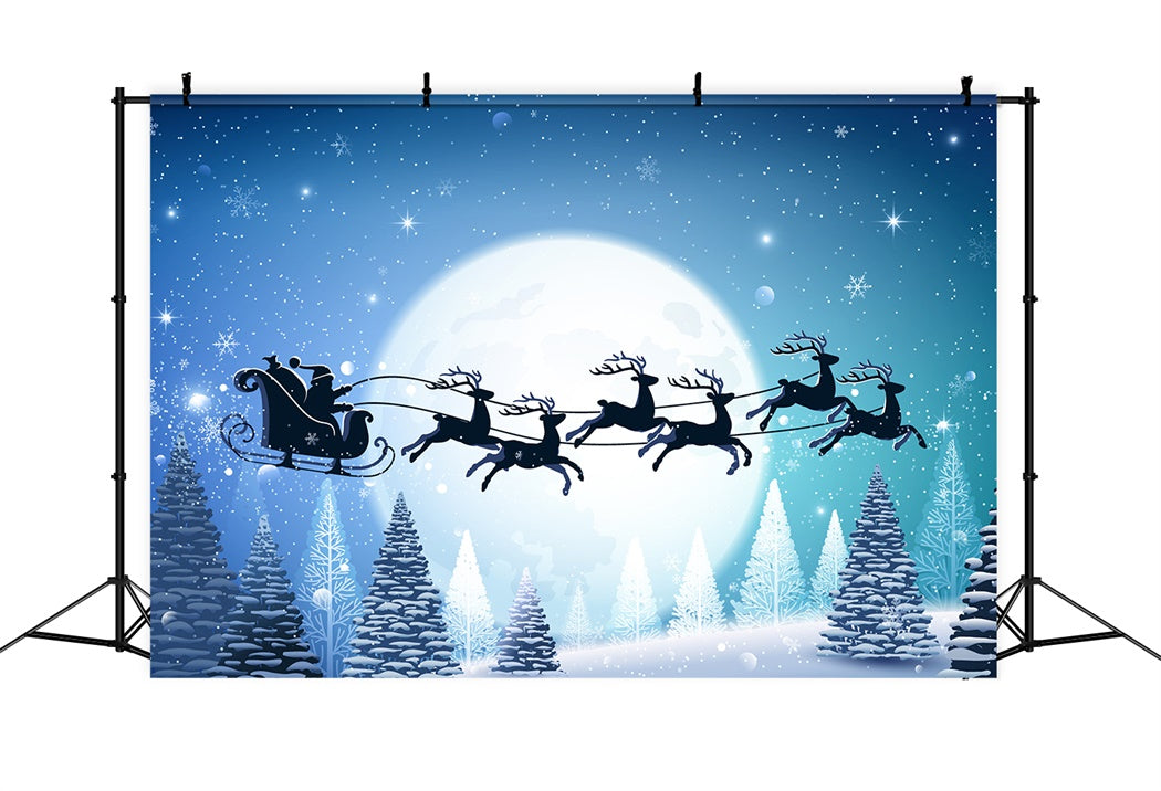 Full Moon Christmas Eve Santa Sleigh Backdrop BRP8-136