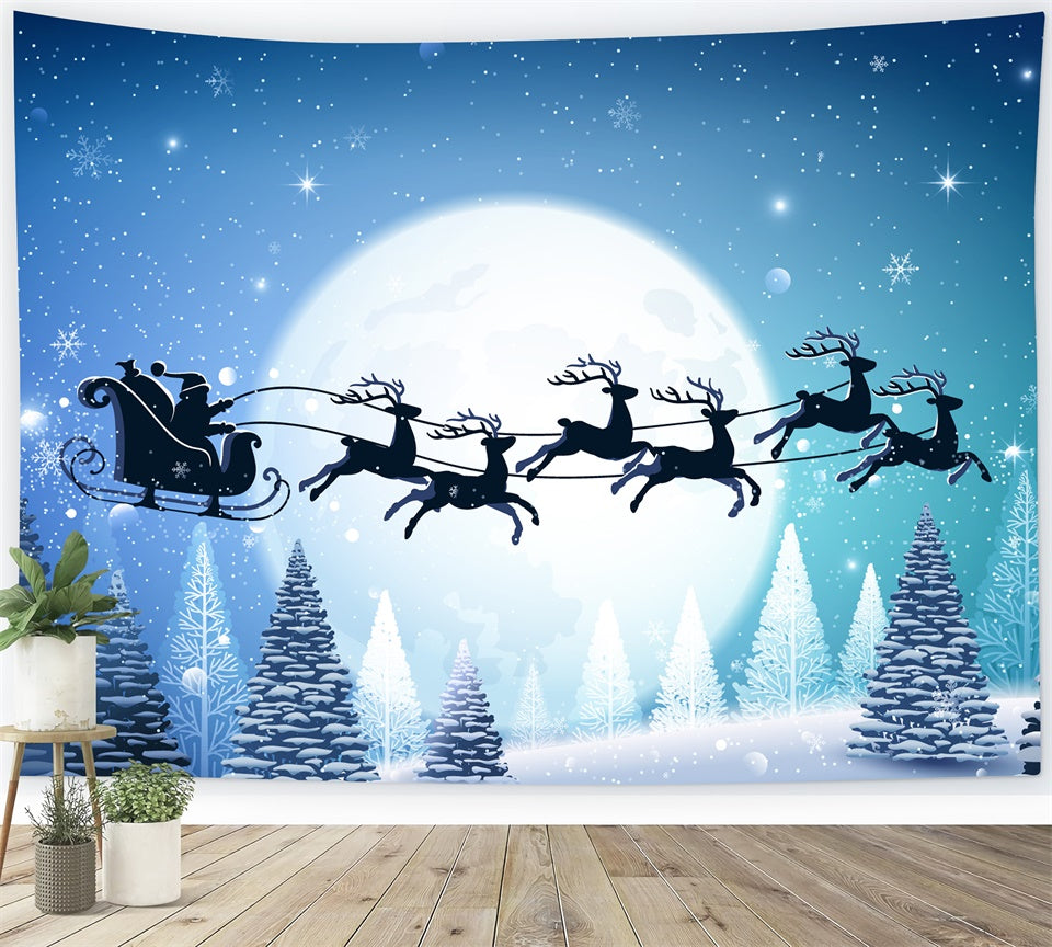 Full Moon Christmas Eve Santa Sleigh Backdrop BRP8-136