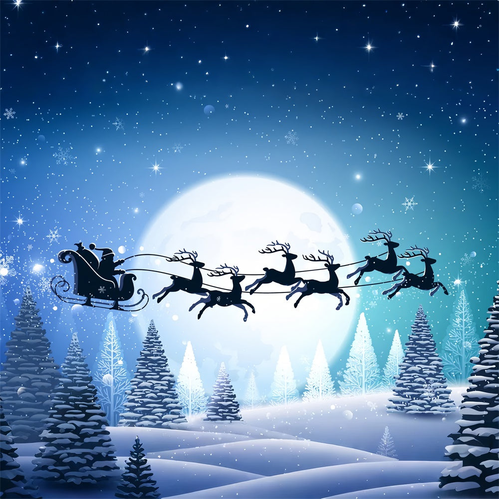 Full Moon Christmas Eve Santa Sleigh Backdrop BRP8-136