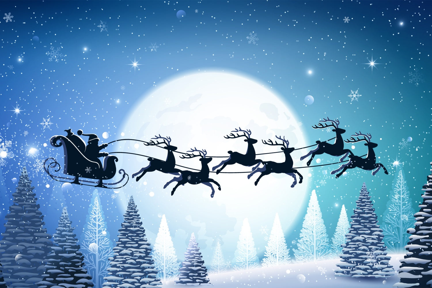 Full Moon Christmas Eve Santa Sleigh Backdrop BRP8-136