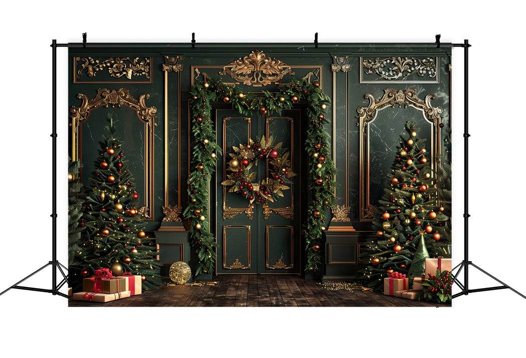 Elegant Christmas Trees with Golden Accents Backdrop BRP8-139