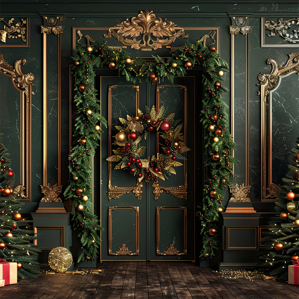 Elegant Christmas Trees with Golden Accents Backdrop BRP8-139