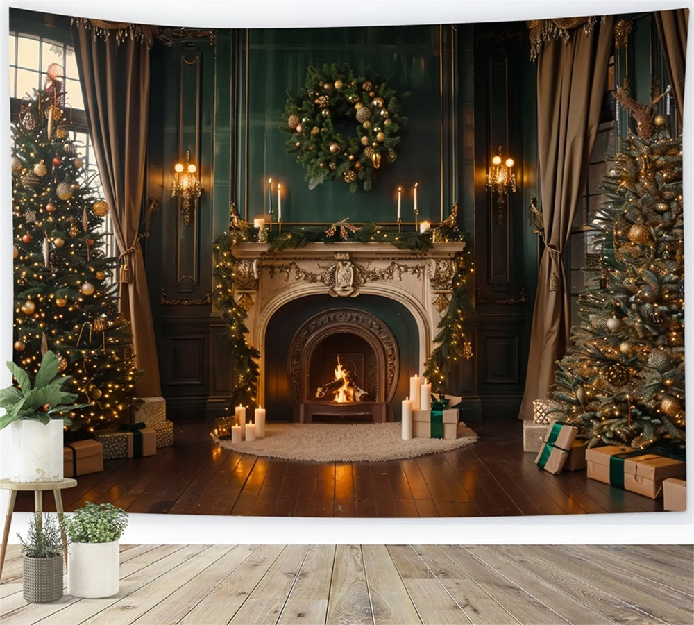 Christmas Candlelit Fireplace Backdrop BRP8-14