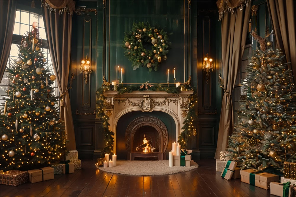 Christmas Candlelit Fireplace Backdrop BRP8-14