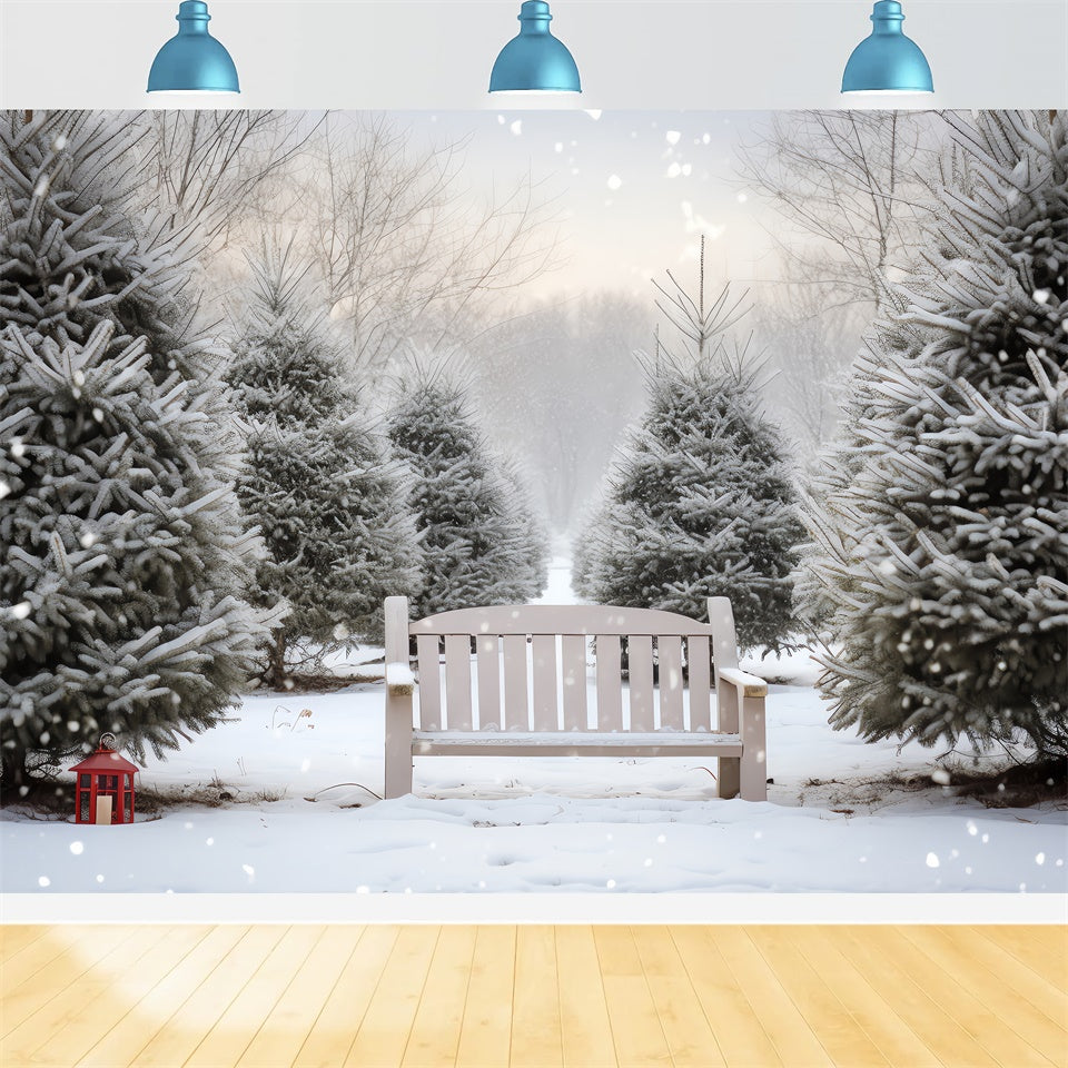 Snowy Christmas Tree  Grove Bench Backdrop BRP8-141