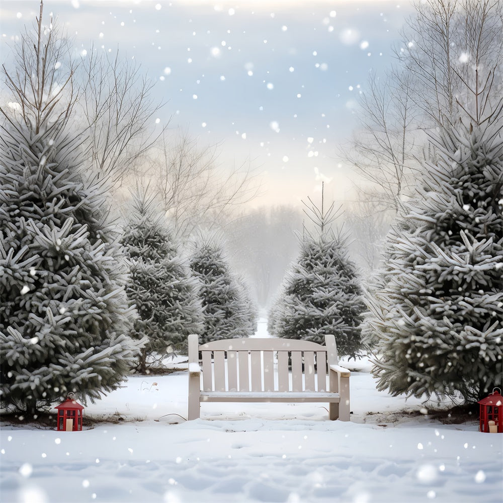 Snowy Christmas Tree  Grove Bench Backdrop BRP8-141