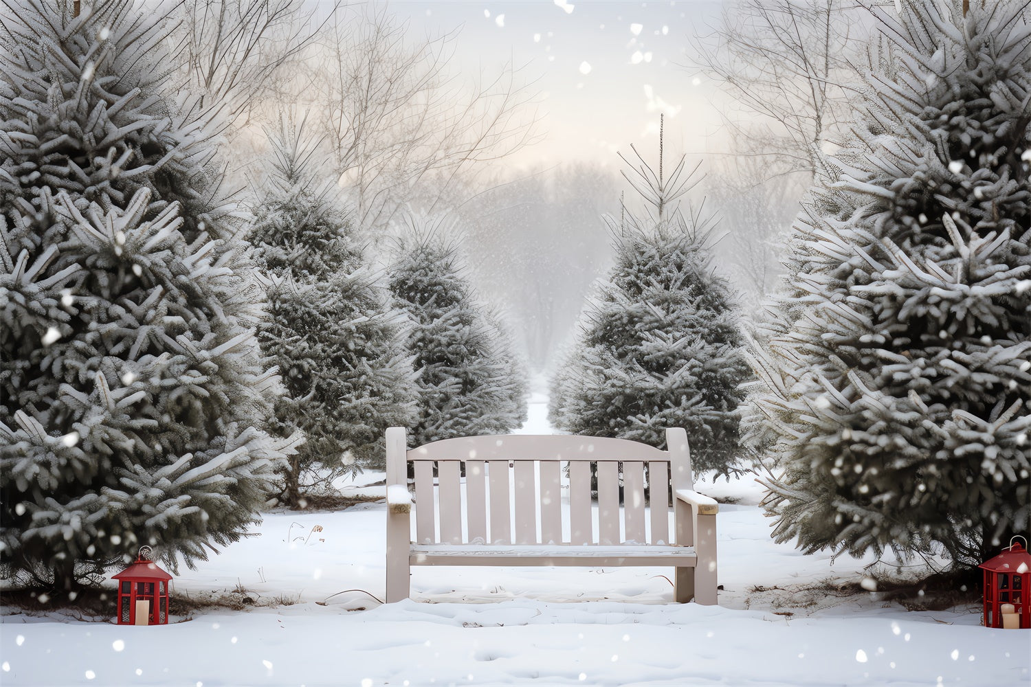 Snowy Christmas Tree  Grove Bench Backdrop BRP8-141