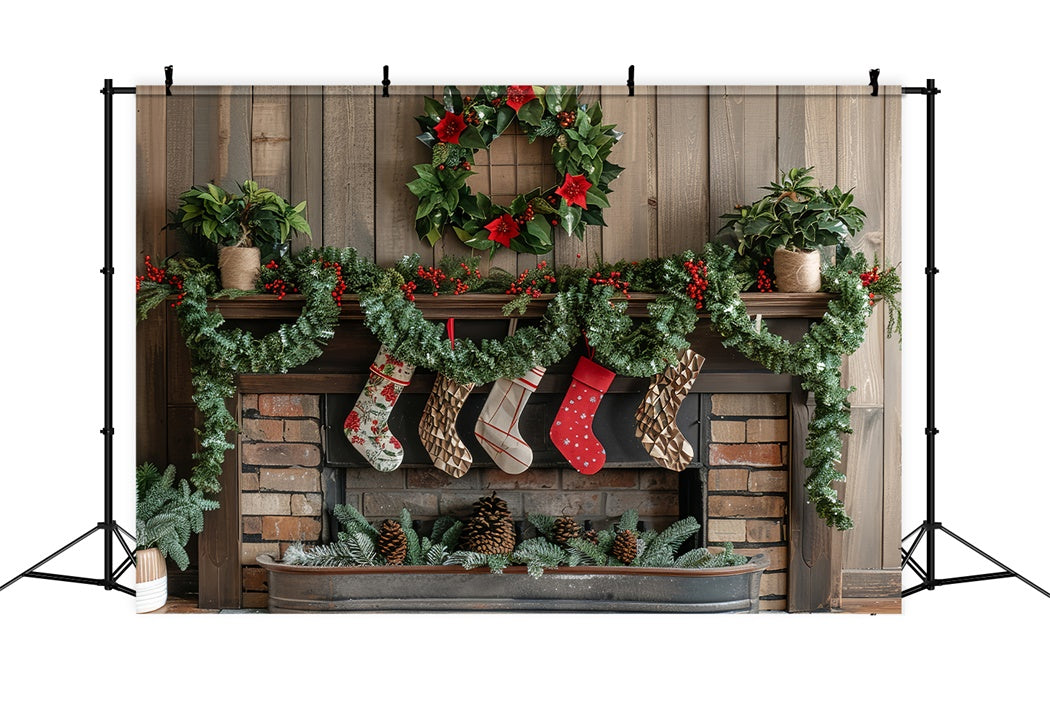 Classic Christmas Mantel Garland Backdrop BRP8-142