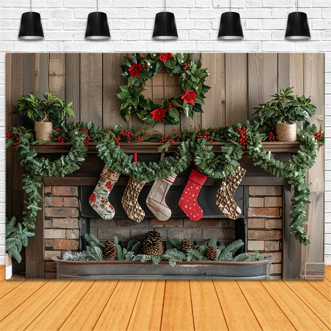 Classic Christmas Mantel Garland Backdrop BRP8-142