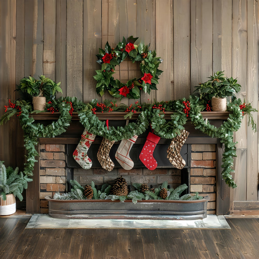 Classic Christmas Mantel Garland Backdrop BRP8-142