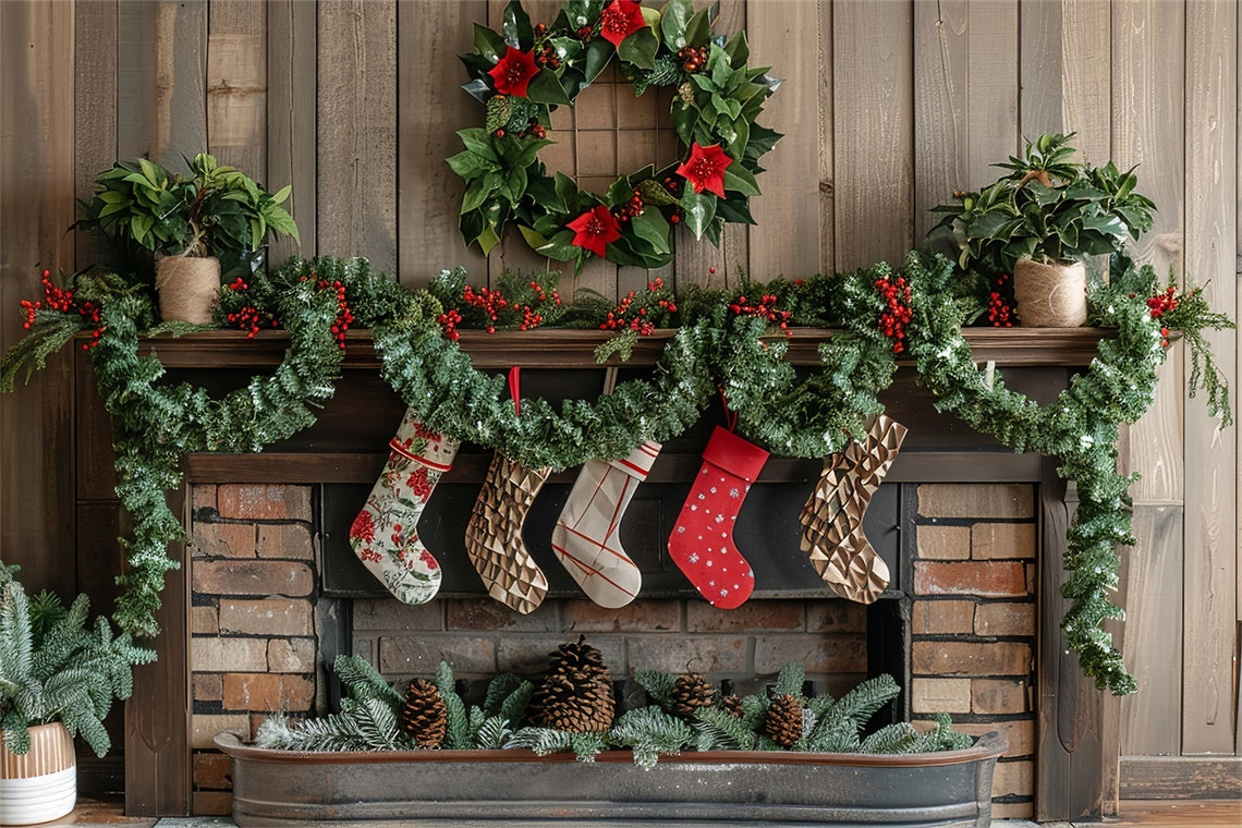 Classic Christmas Mantel Garland Backdrop BRP8-142