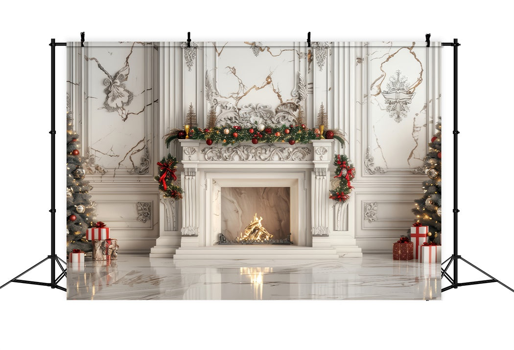 White Marble Christmas Elegance Backdrop BRP8-144