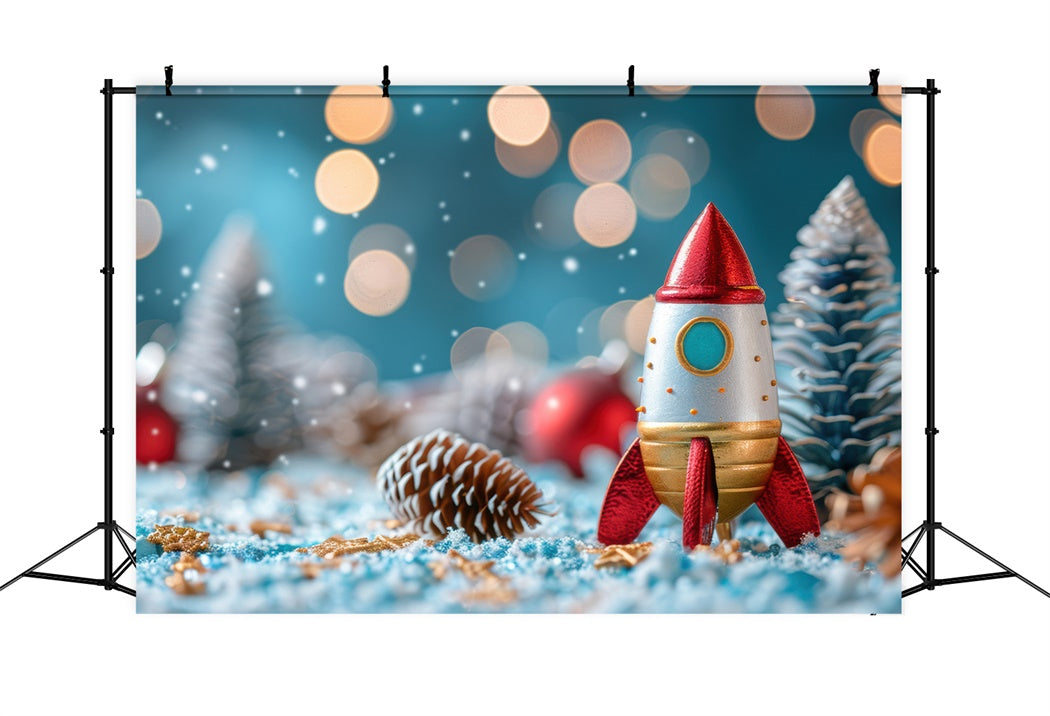 Sparkling Lights and Rocket Christmas Backdrop BRP8-145