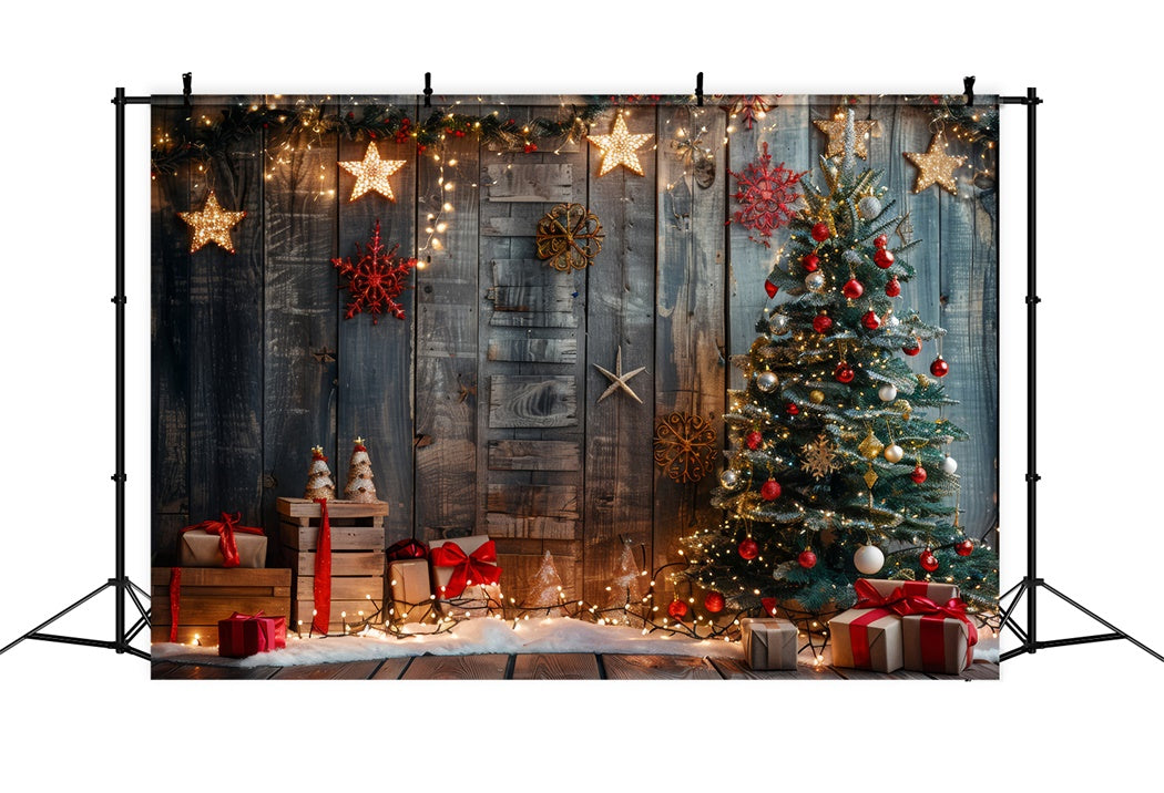 Wooden Wall Christmas Tree and Gifts Backdrop BRP8-146