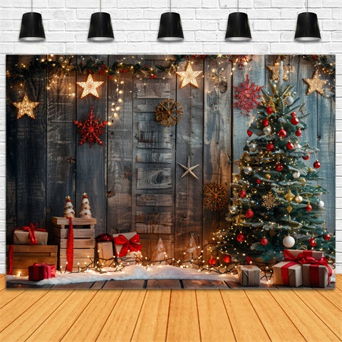 Wooden Wall Christmas Tree and Gifts Backdrop BRP8-146