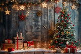 Wooden Wall Christmas Tree and Gifts Backdrop BRP8-146