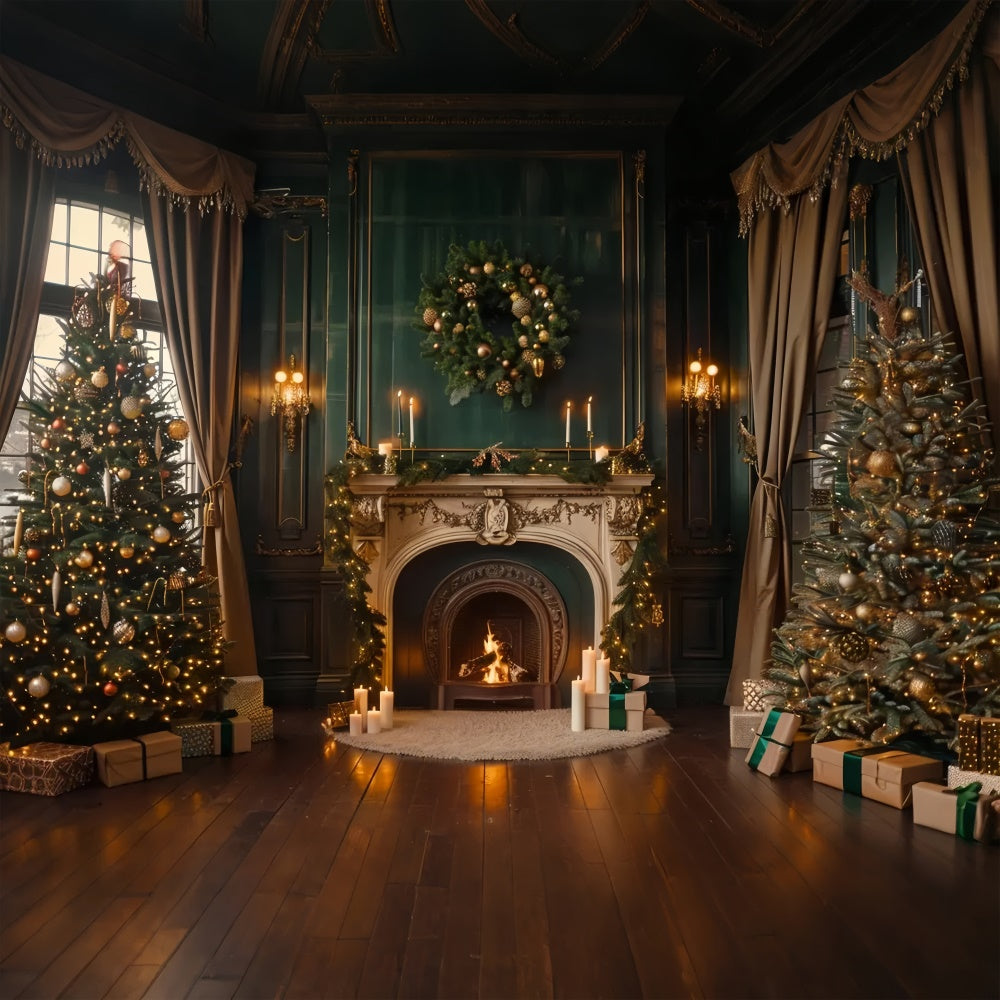 Christmas Candlelit Fireplace Backdrop BRP8-14