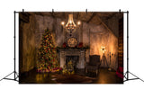 Vintage Room Christmas Tree Fireplace Backdrop BRP8-150