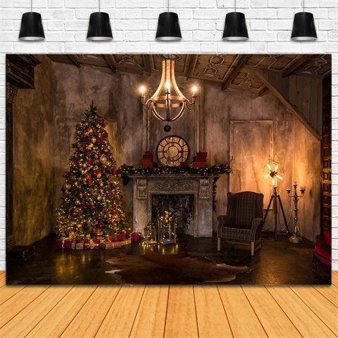 Vintage Room Christmas Tree Fireplace Backdrop BRP8-150