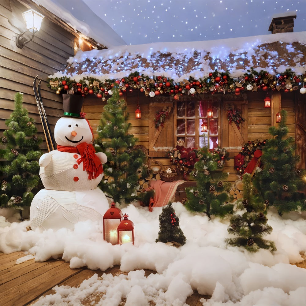 Rustic Christmas Cabin and Snowman Backdrop BRP8-152