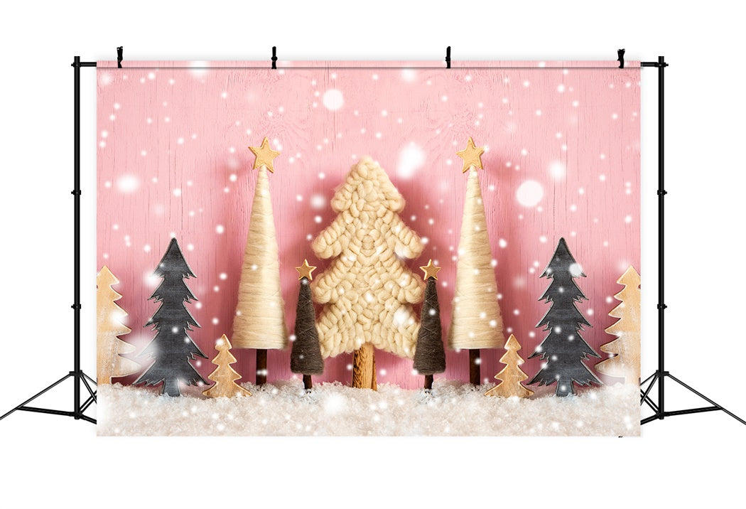 Christmas Craft Tree Snowfall Pink Backdrop BRP8-154