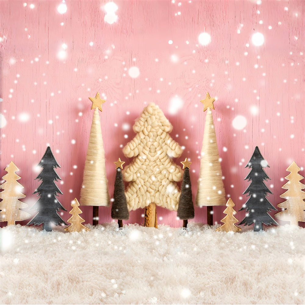 Christmas Craft Tree Snowfall Pink Backdrop BRP8-154