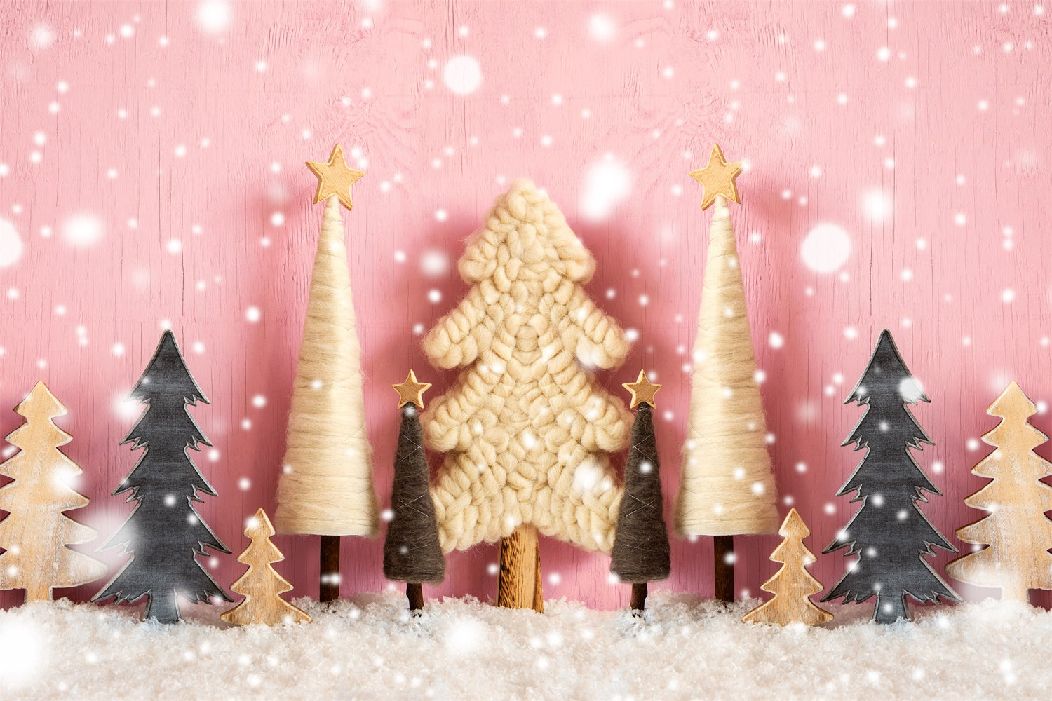 Christmas Craft Tree Snowfall Pink Backdrop BRP8-154