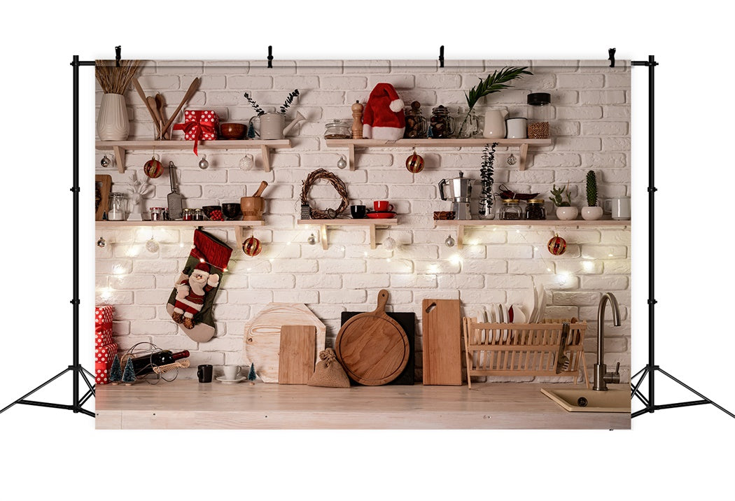 Christmas Santa Hat Kitchen Decor Backdrop BRP8-156