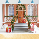 Christmas Wreath and Gifts Porch Backdrop BRP8-157