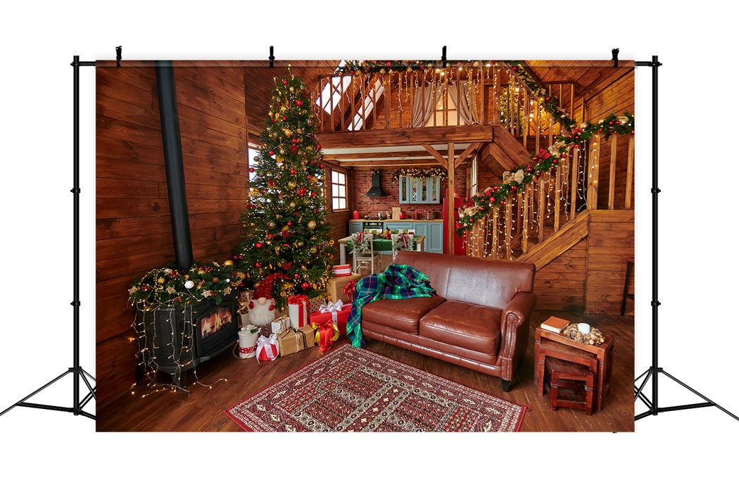 Christmas Warm Wooden Living Room Backdrop BRP8-158