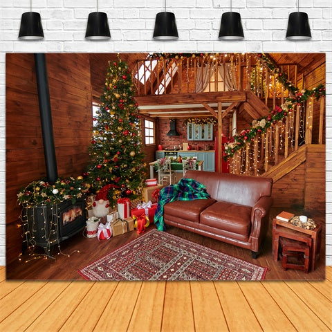 Christmas Warm Wooden Living Room Backdrop BRP8-158