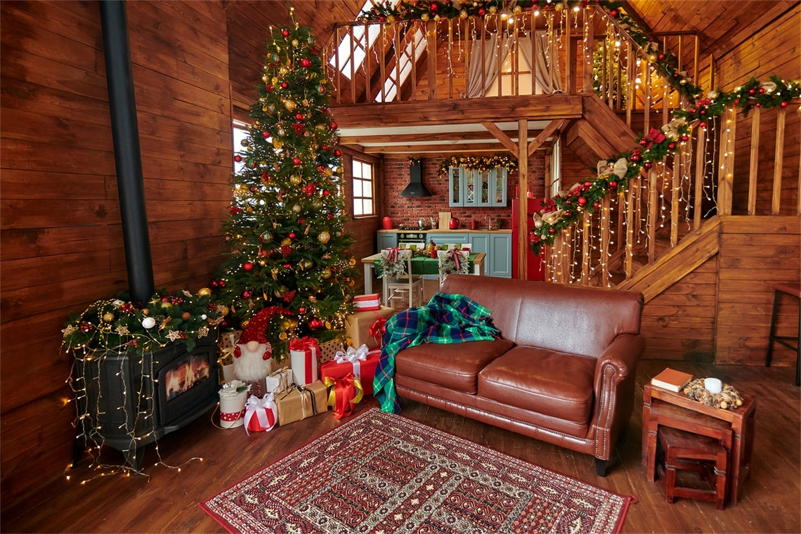 Christmas Warm Wooden Living Room Backdrop BRP8-158