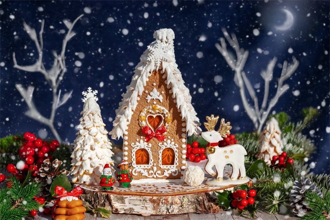 Christmas Gingerbread Reindeer Cottage Backdrop BRP8-160