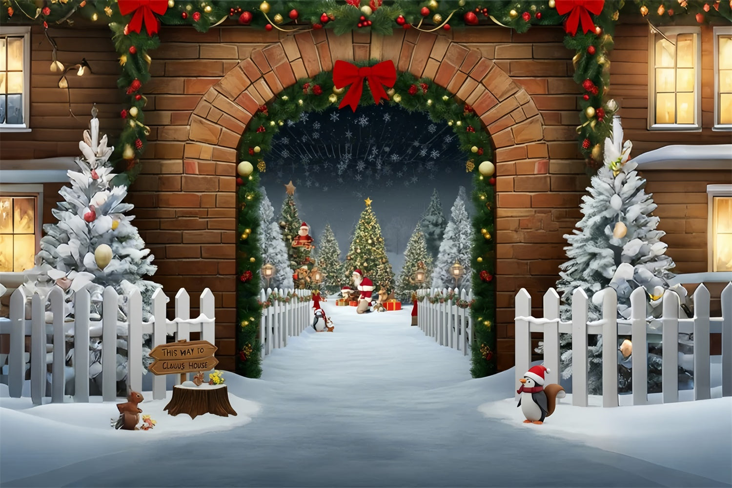 Christmas Santa Village Gate Backdrop BRP8-161