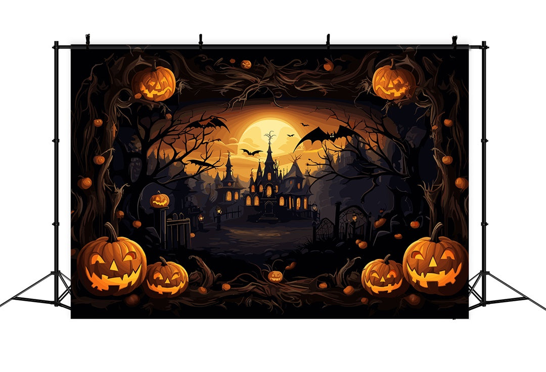 Spooky Castle and Pumpkins Halloween Backdrop BRP8-164